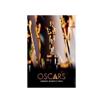 An official 97th Oscars print featuring a close-up photograph of an Oscar statuette with a blurred background of an event audience.